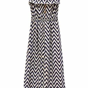 Vacation Ready Speed Control Navy and White Chevron Strapless Sun Fun Maxi Dress